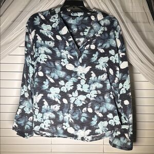 Black Wrap Blouse with Notched Collar and Long Sleeves